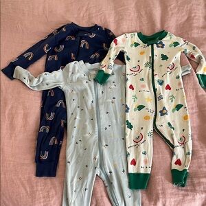 Hanna Andersson Rainbow & Nature Print Footie Set - Navy, Cream, Light Blue